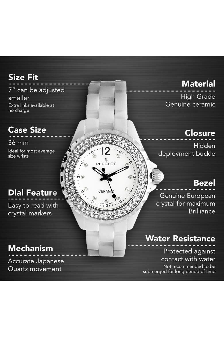 Luxury Genuine Ceramic Crystal Watch - 36MM, Alternate, color, Silver