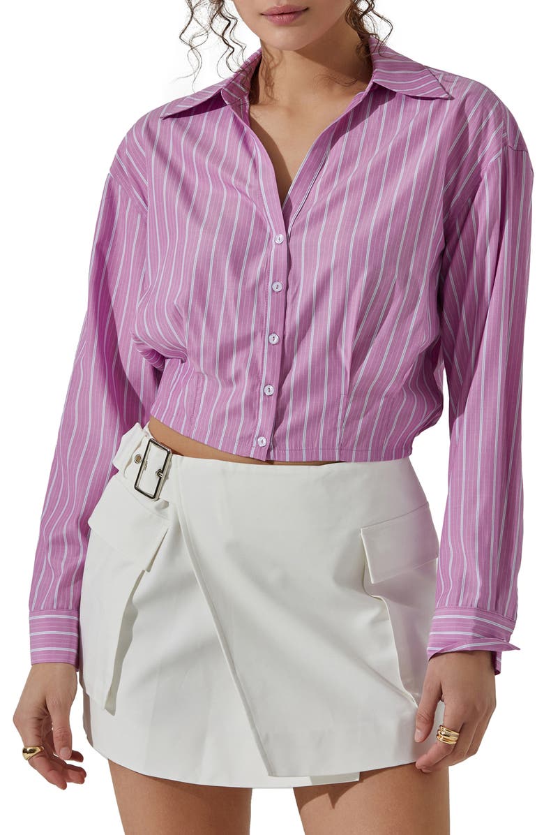 ASTR the Label Pinstripe Cotton Crop Button-Up Shirt, Main, color, Pink Stripe