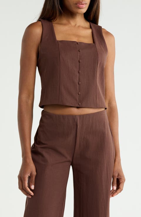 Square Neck Button Front Vest