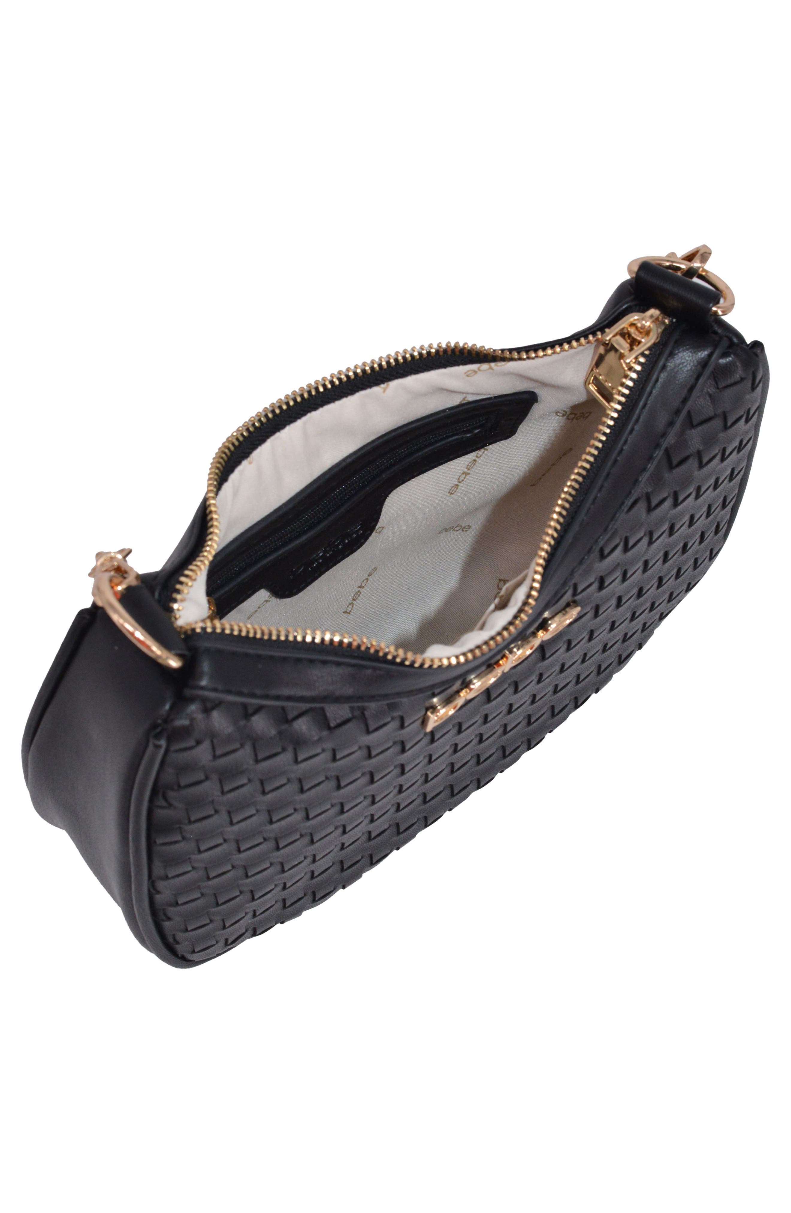 bebe Yara Woven Crossbody Bag with Zip Pouch, Alternate, color, Black