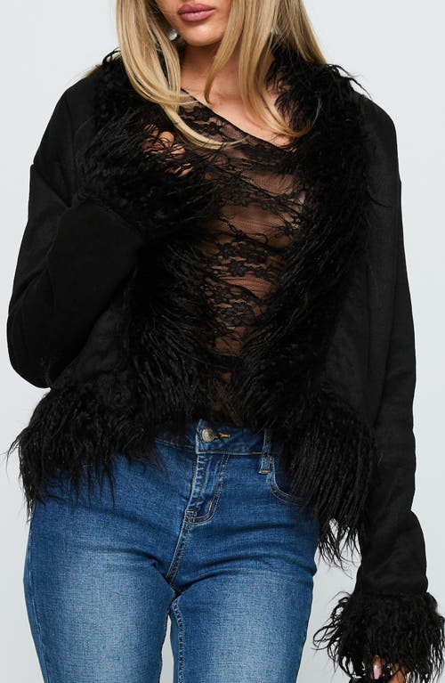Princess Polly Lowden Faux Fur Trim Faux Suede Jacket In Black