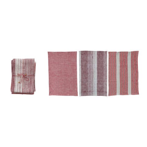 3-Piece Woven Patterned Tea Towels, Red and Natural