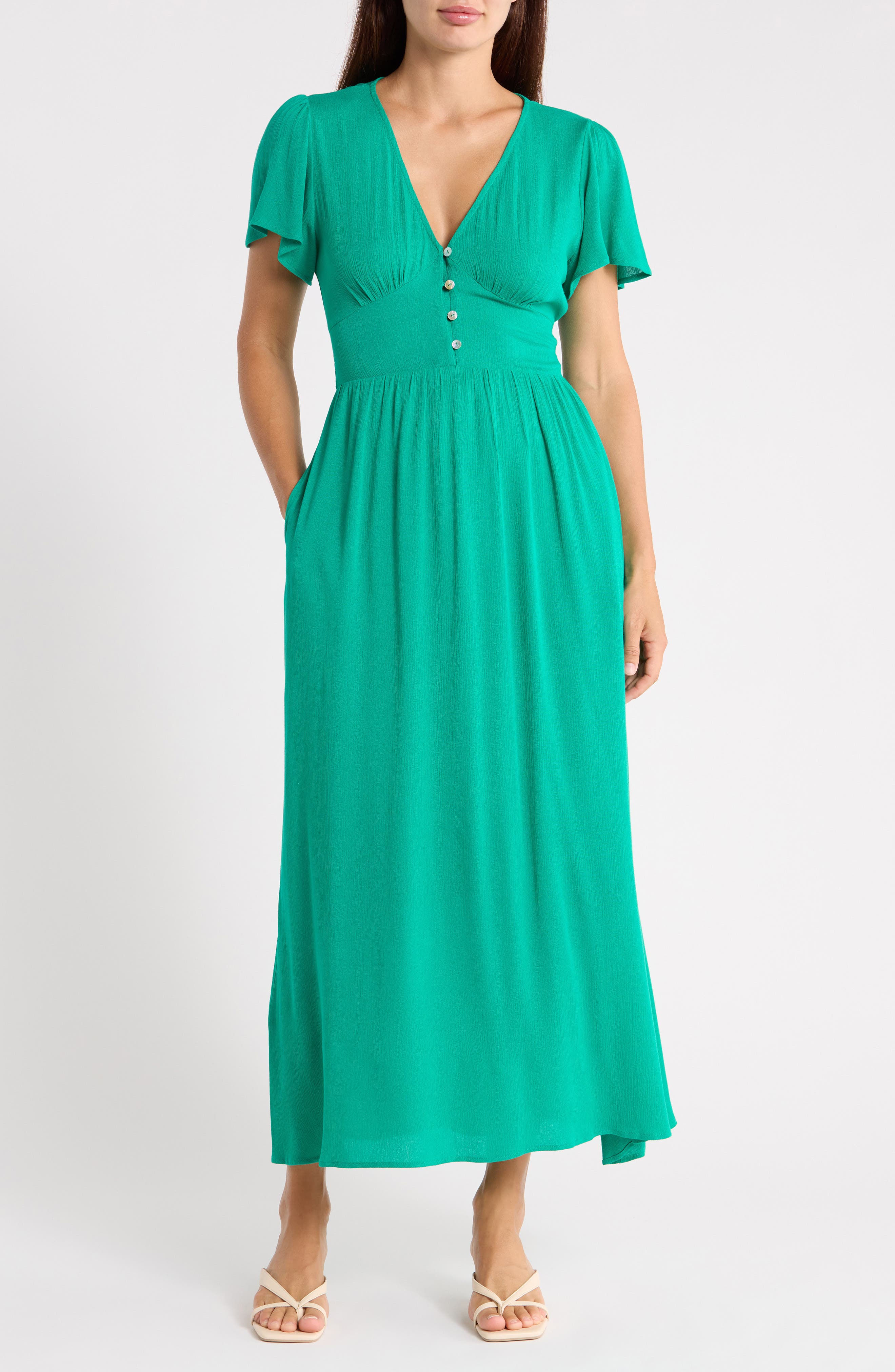 West K Flutter Sleeve Gauze Maxi Dress In Paris Green