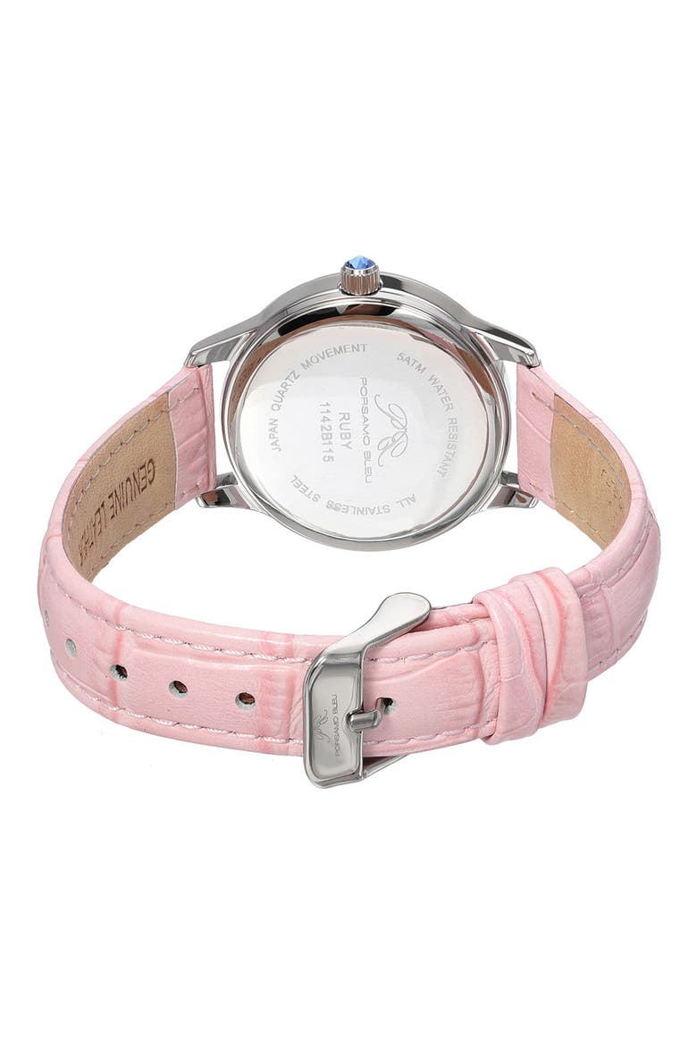 Women's Ruby Embossed Leather Strap Watch, 34mm, Alternate, color, PINK/SILVER