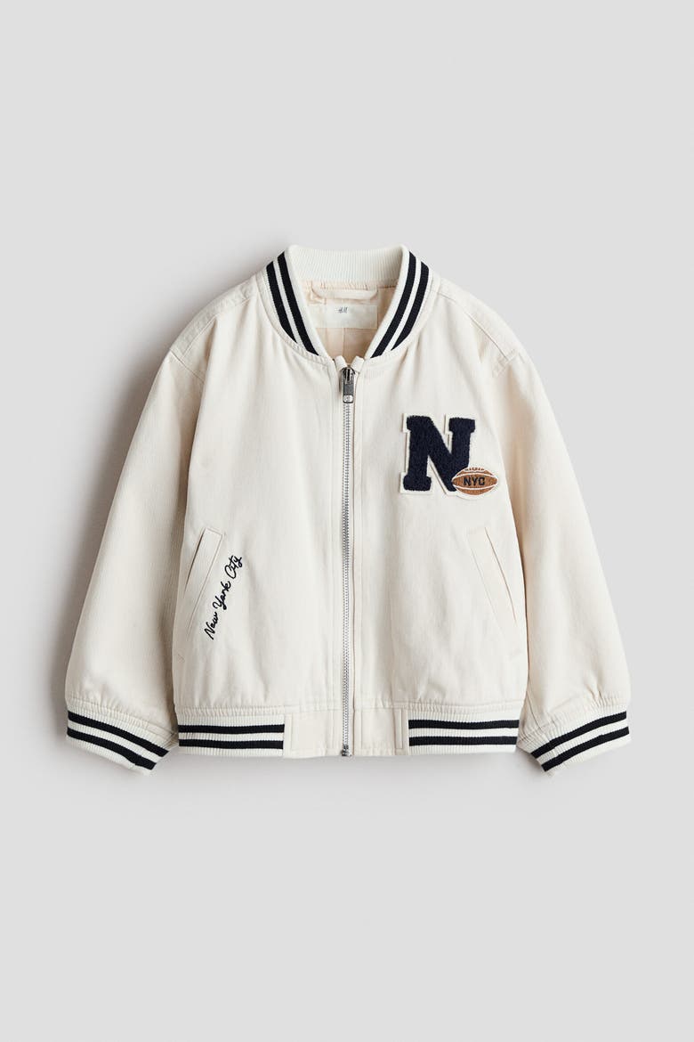 Cotton Baseball Jacket, Main, color, Cream/New York City