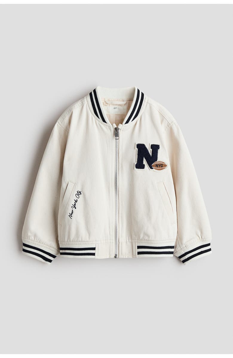 H&M Cotton Baseball Jacket, Main, color, Cream/New York City