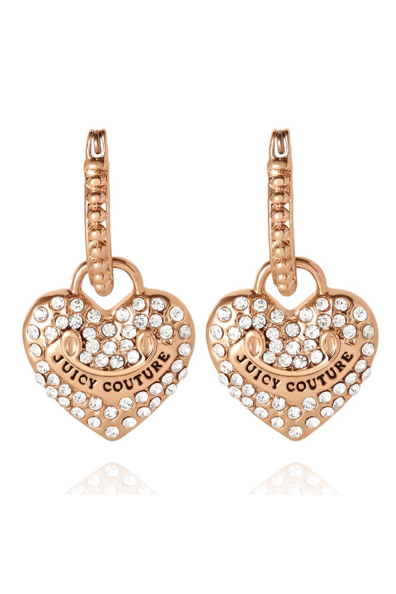 Gold-Tone Heart Charm Hoop Earrings with Crystal Accents, Alternate, color, Gold
