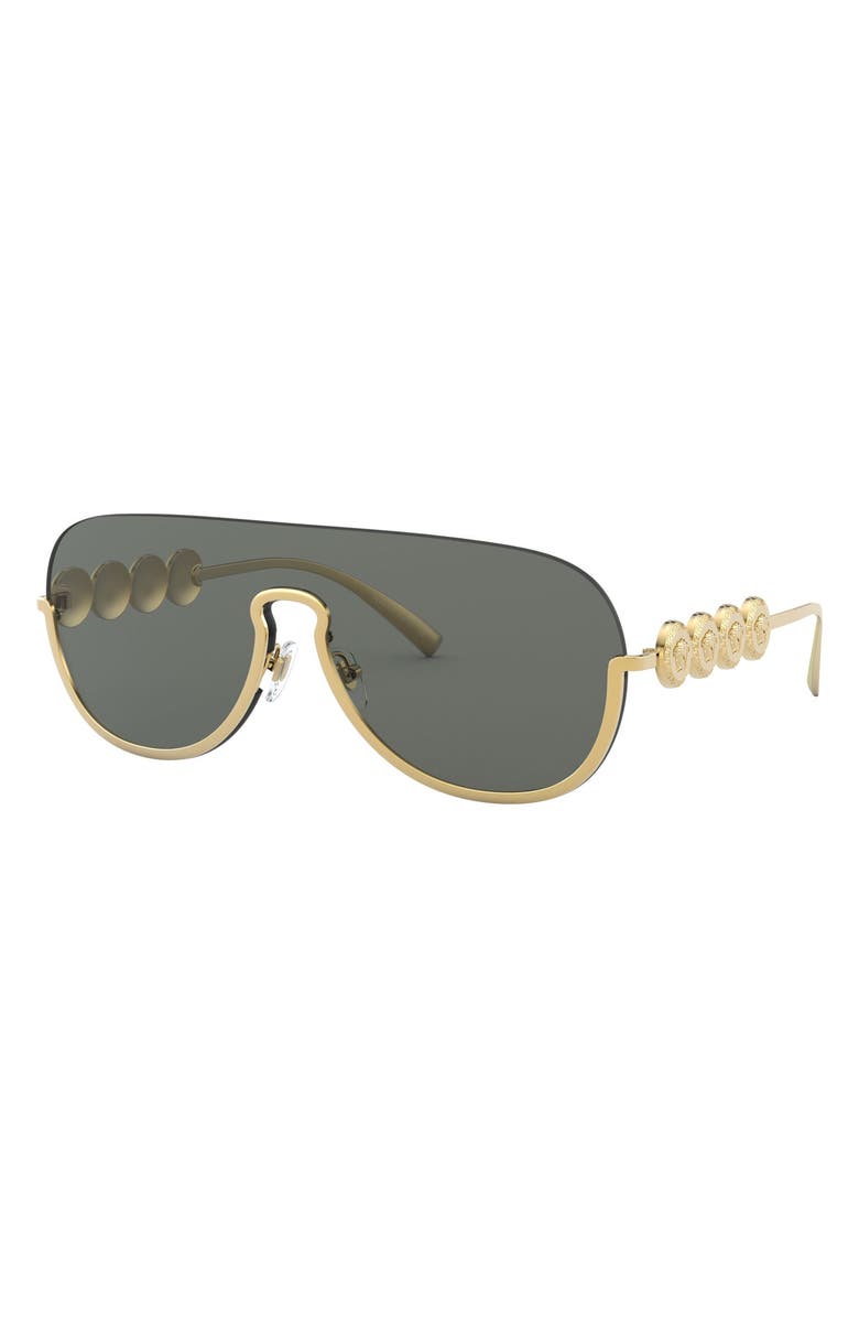 Versace 138mm Pilot Shield Sunglasses, Alternate, color, Gold