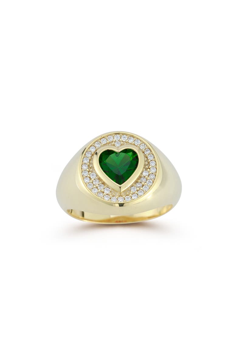 Cubic Zirconia Heart Signet Ring, Main, color, GOLD
