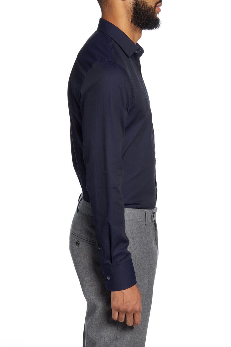 Trim Fit Dress Shirt, Alternate, color, NAVY