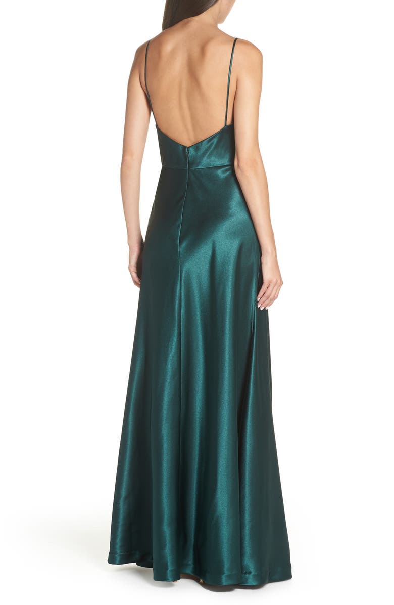 Jenny Yoo Dina V-Neck Satin Crepe Gown, Alternate, color,