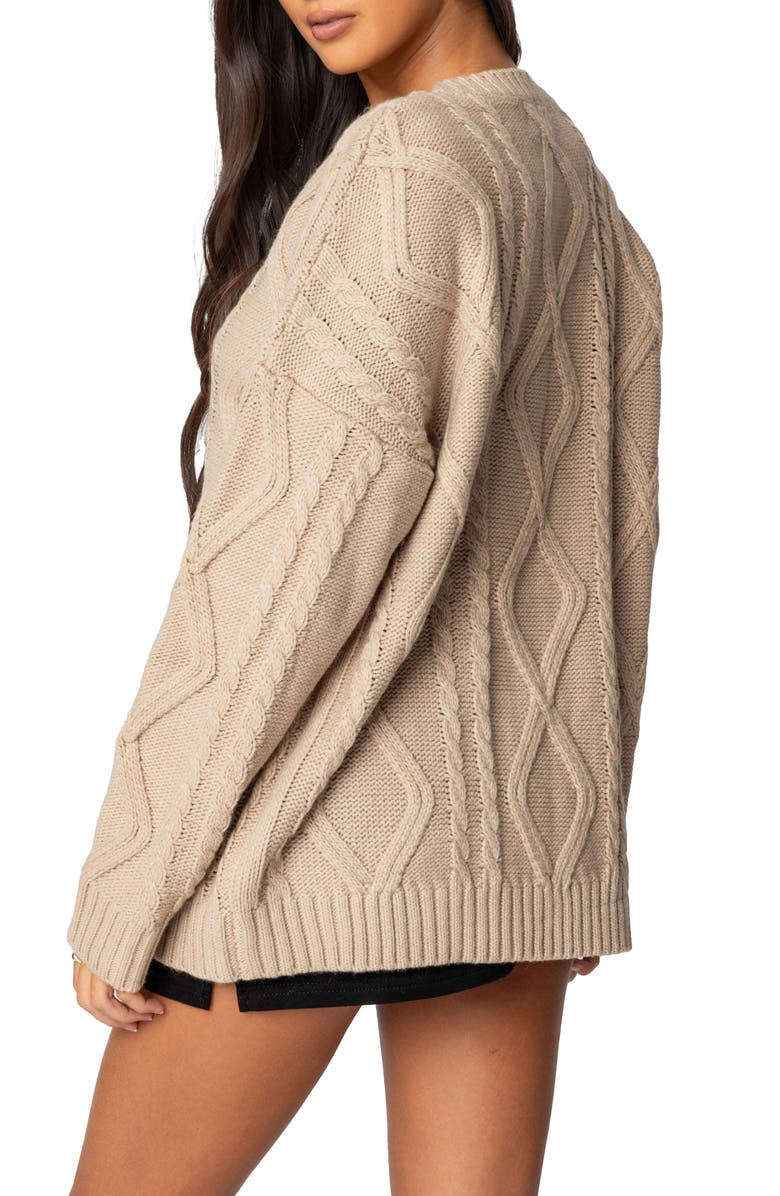 EDIKTED Kennedy Oversize Cable Stitch Sweater Tunic, Alternate, color, Beige