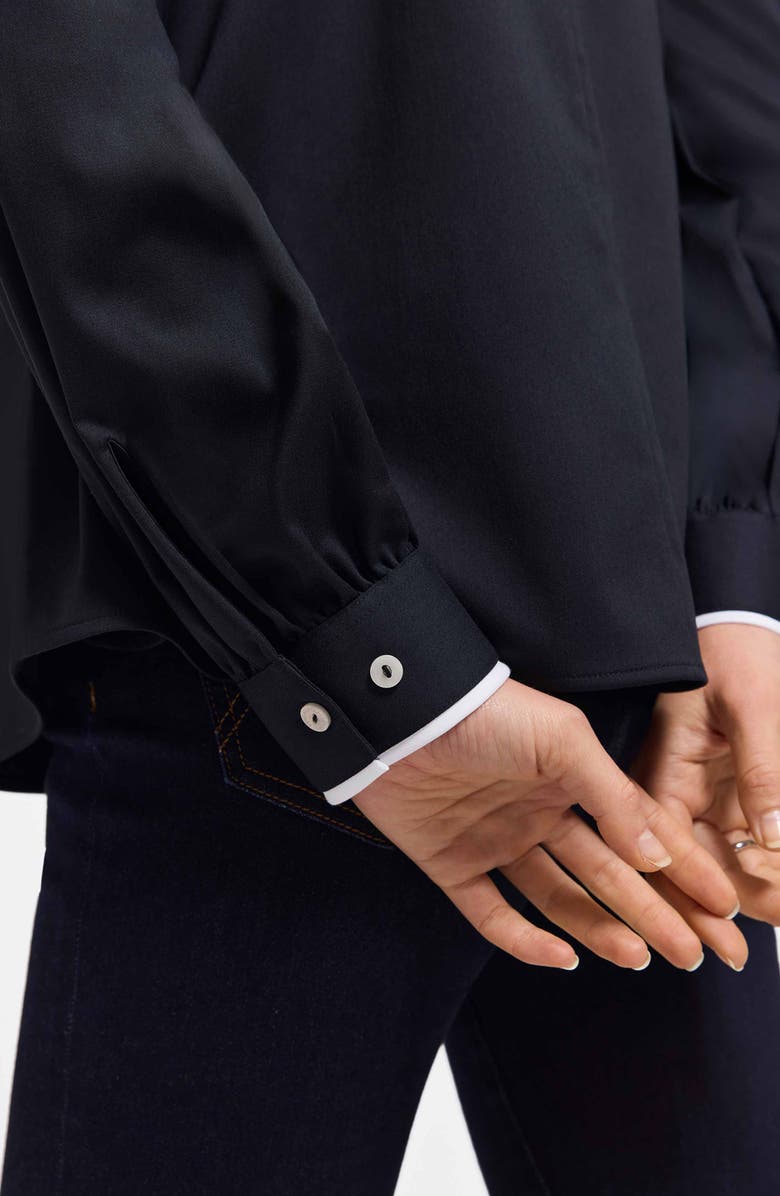 Foxcroft Daphne Contrast Piping Stretch Cotton Blend Pullover, Alternate, color, Black