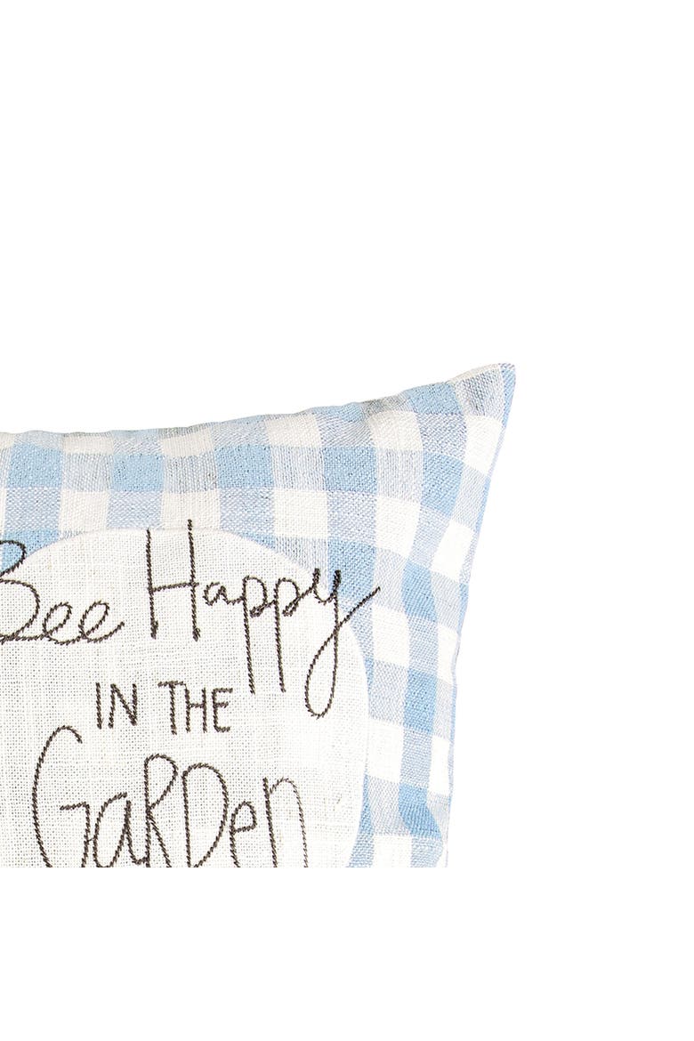 "Bee Happy In Garden" Blue Plaid Cotton Blend Accent Throw Pillow 18" x 18", Alternate, color, Blue