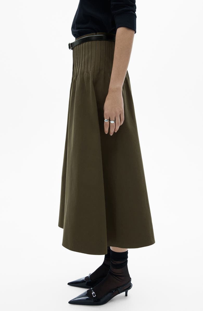 MANGO Pleated Detail Flared Skirt, Alternate, color, Khaki Green