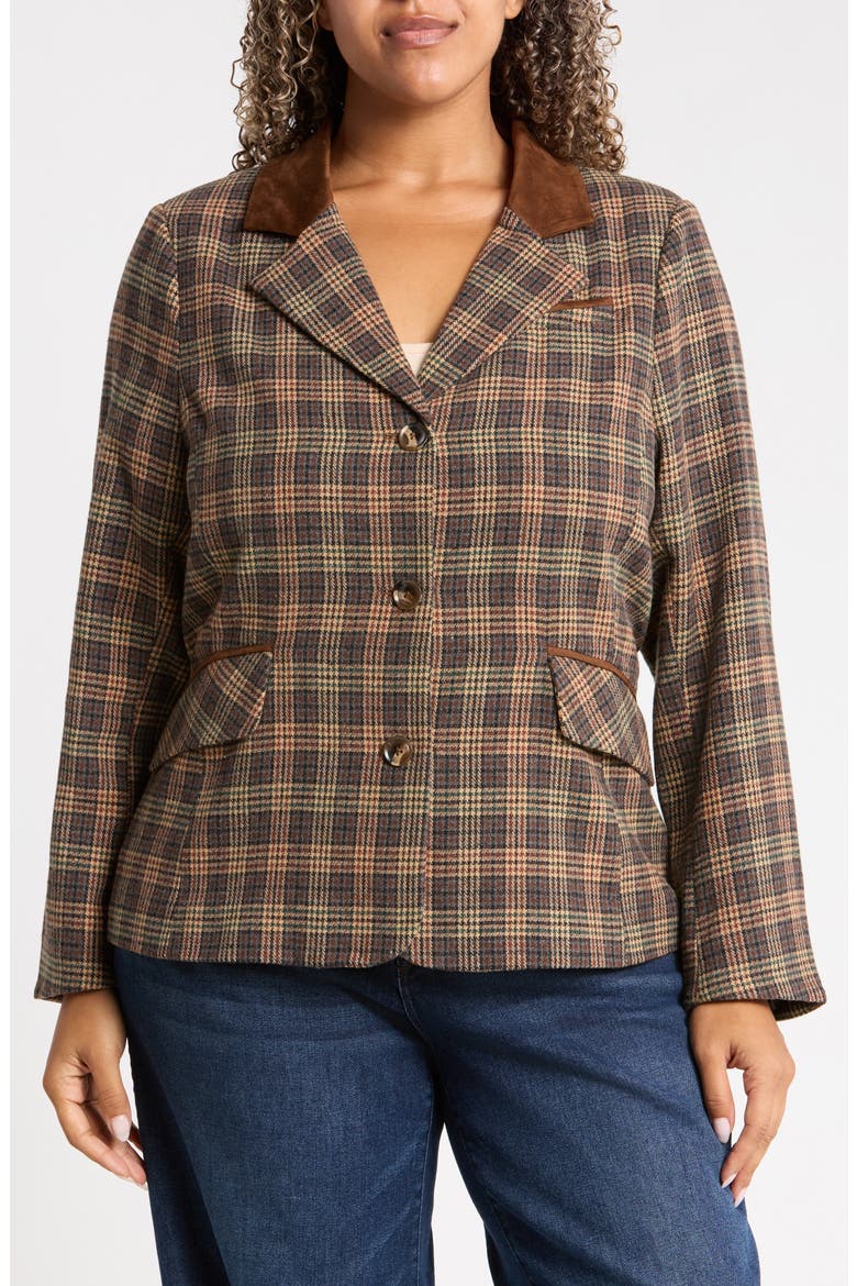 Plaid Three-Button Blazer, Alternate, color, BROWN MULTI