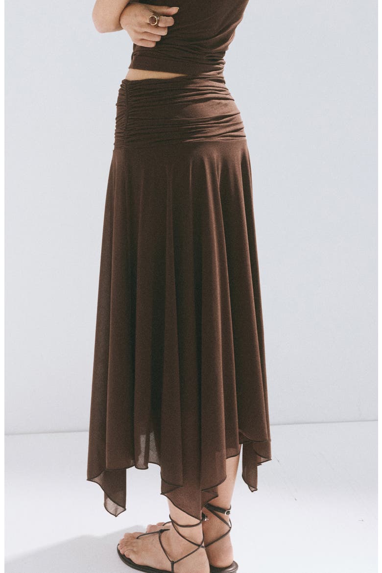 Asymmetric Chiffon Midi Skirt, Alternate, color, BROWN
