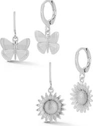 GLAZE JEWELRY Set of 2 Butterfly & Sunflower Drop Earrings