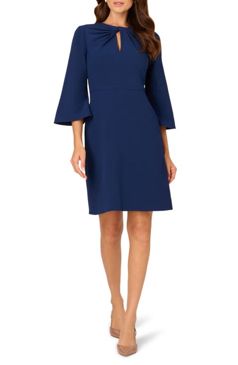 Side Ruched Long Sleeve Crepe Sheath Dress