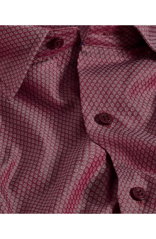 David Donahue Dobyy Dot Print Sport Shirt In Burgundy