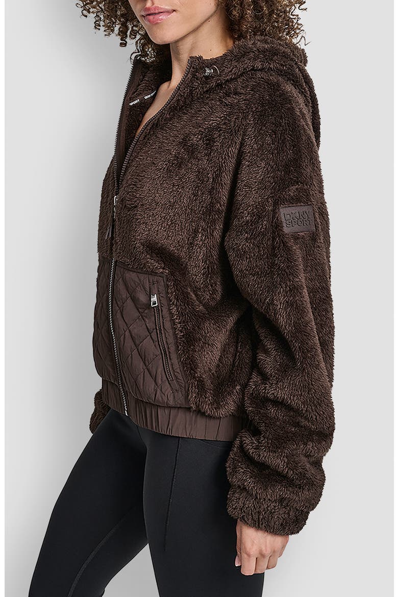 Faux Shearling & Diamond Quilted Hooded Jacket, Alternate, color, ESPRESSO