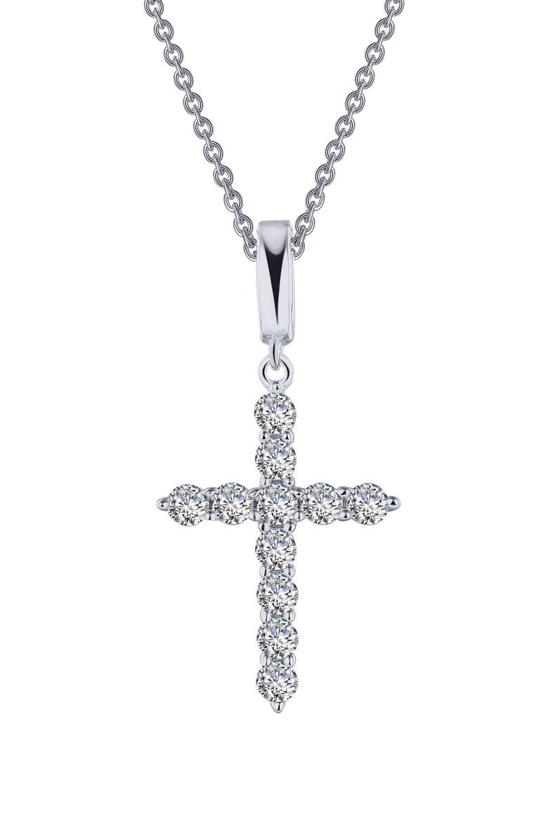 Classic Simulated Diamond Cross Pendant Necklace, Main, color, SILVER/ CLEAR