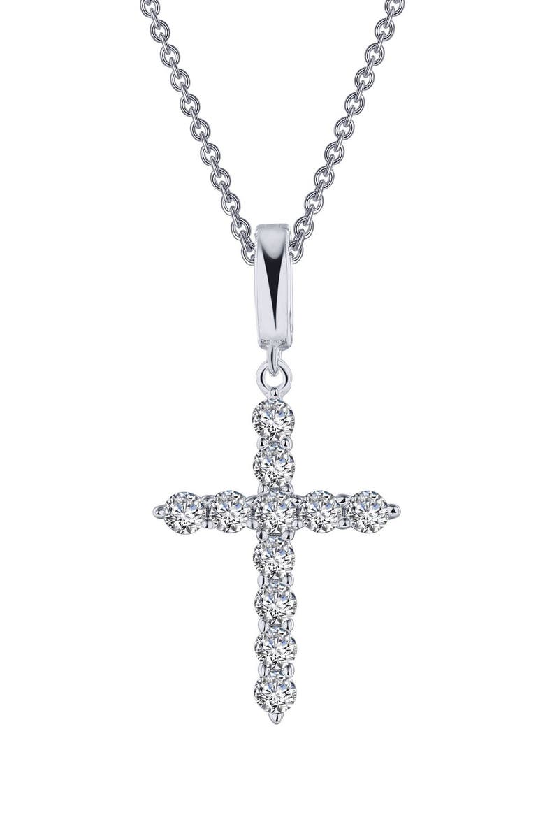 Lafonn Classic Simulated Diamond Cross Pendant Necklace, Main, color, Silver/ Clear