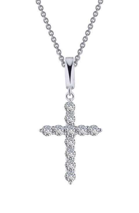 Classic Simulated Diamond Cross Pendant Necklace