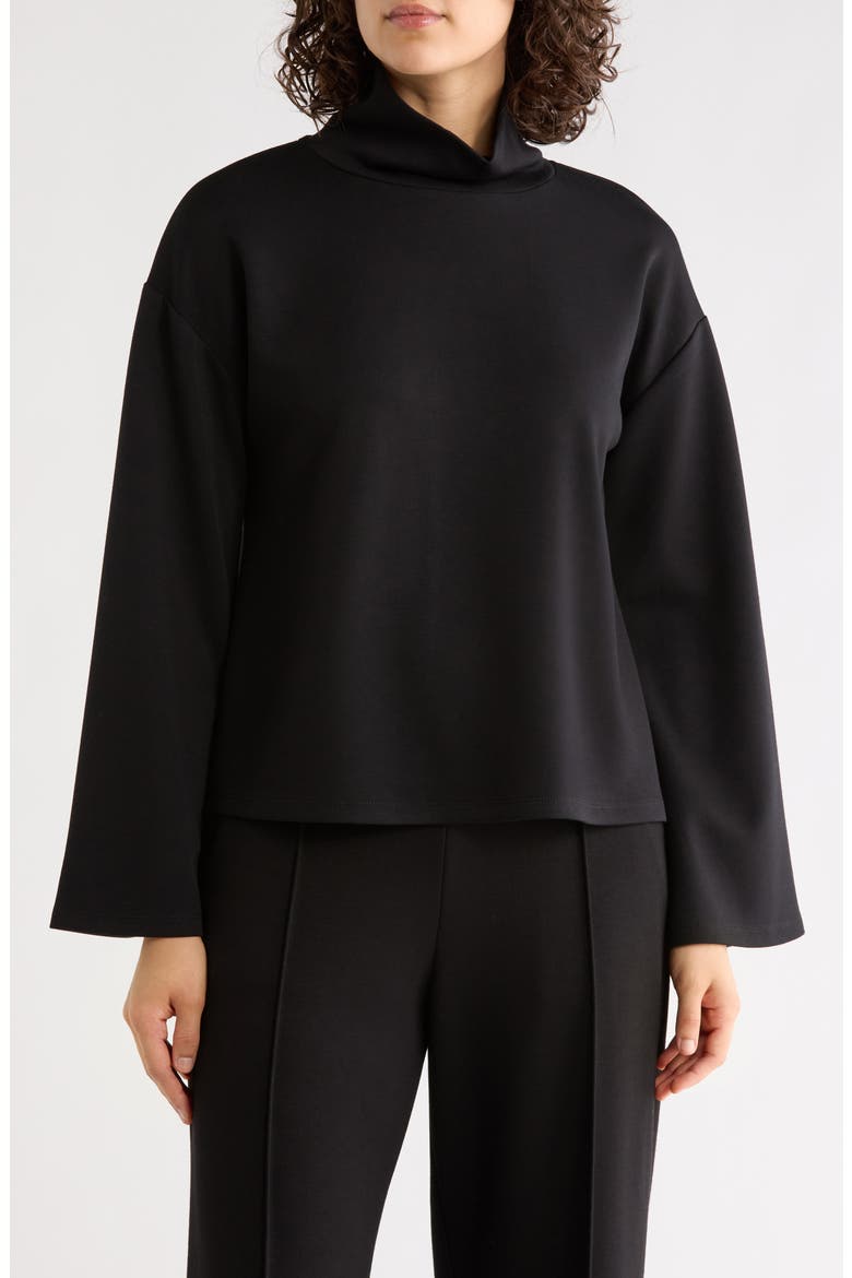 Mock Neck Long Sleeve Scuba Knit Top, Main, color, BLACK