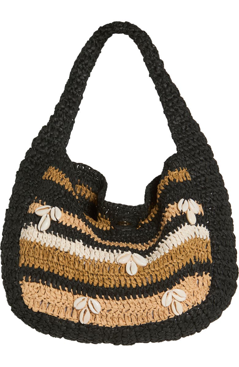 Free People Belize Shell Raffia Shoulder Bag, Main, color, Tan/ Black