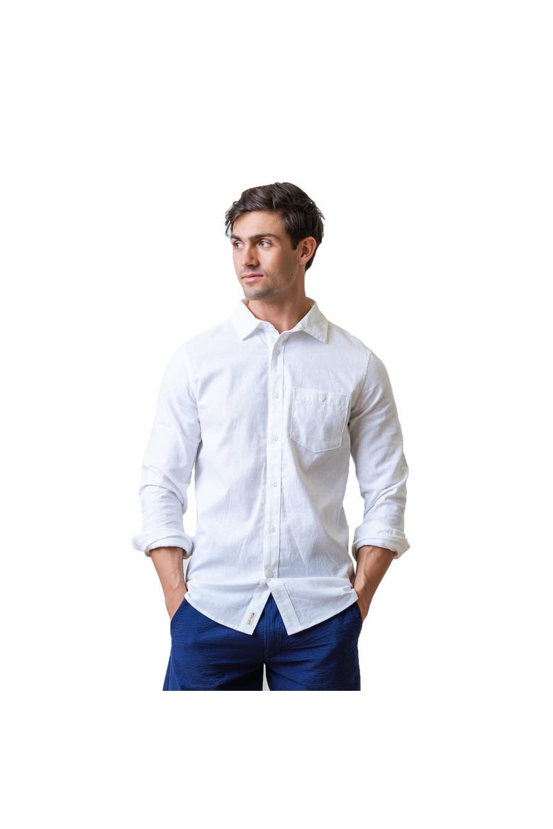 Mens' Linen Long Sleeve Button Down Shirt, Alternate, color, White