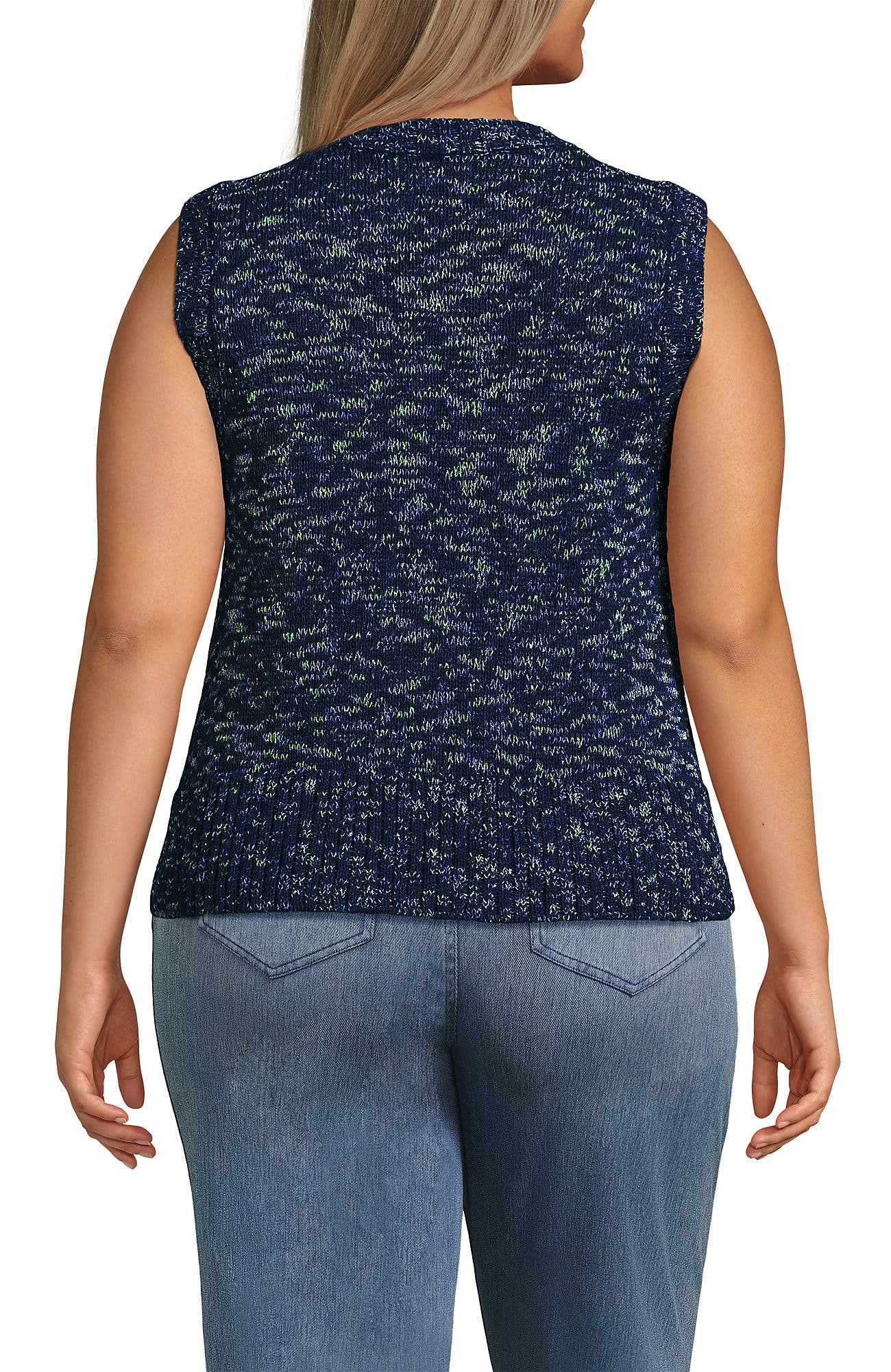 Lands' End Plus Size Cotton Tweed Textured Crewneck Vest Sweater (Women ...