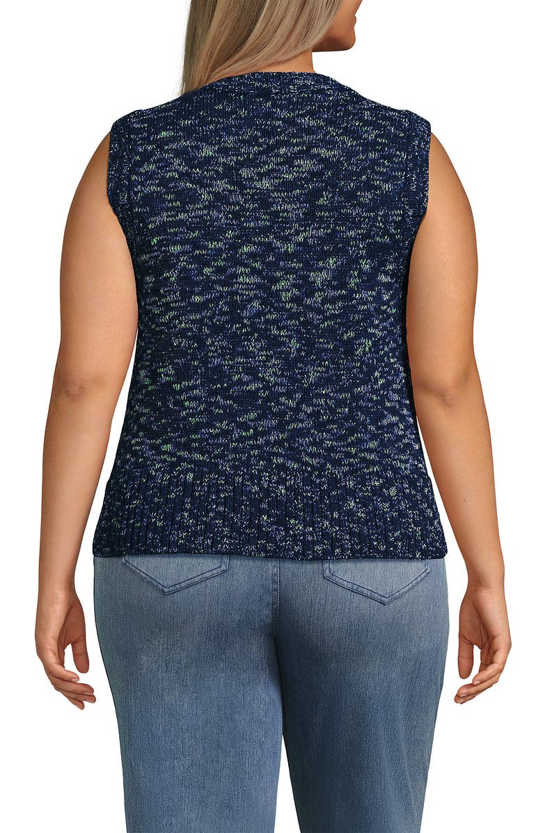 Lands' End Plus Size Cotton Tweed Textured Crewneck Vest Sweater, Alternate, color, Deep Sea Navy Space Dye