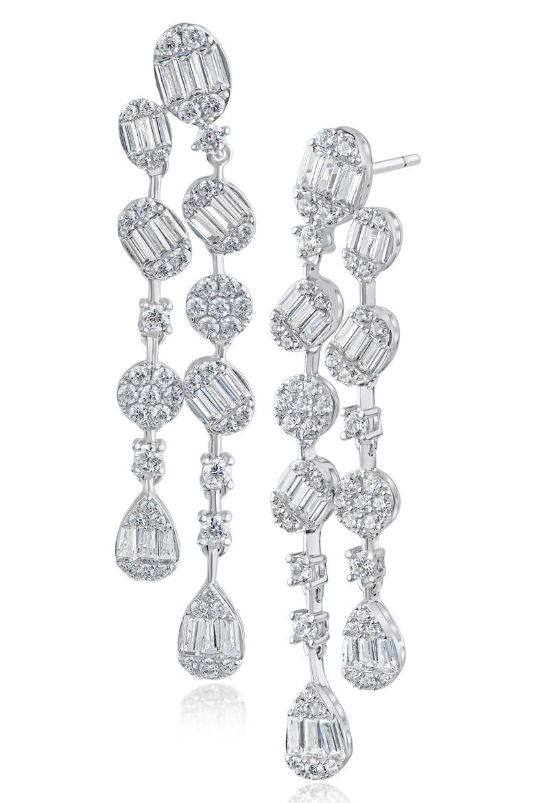 Cubic Zirconia Deco Drop Earrings, Main, color, RHODIUM PLATED