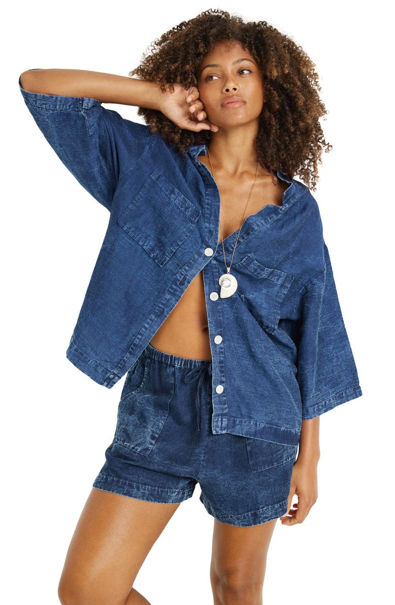 Vitamin A<sup>®</sup> Hana Mid Rise Denim Cover-Up Shorts, Alternate, color, Indigo