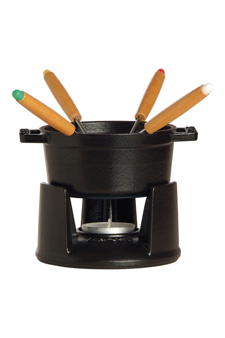 Cast Iron 0.25-Quart Mini Fondue Set, Alternate, color, MATTE BLACK