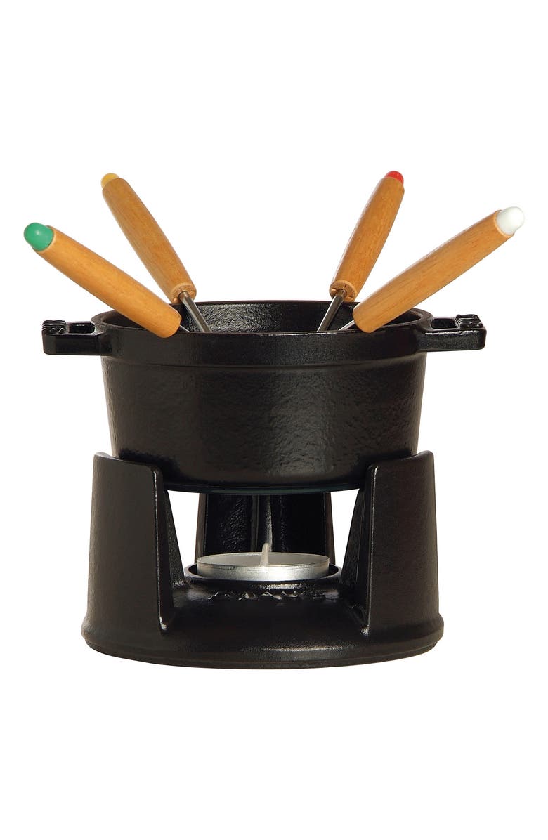 Staub Cast Iron 0.25-Quart Mini Fondue Set, Alternate, color, Matte Black