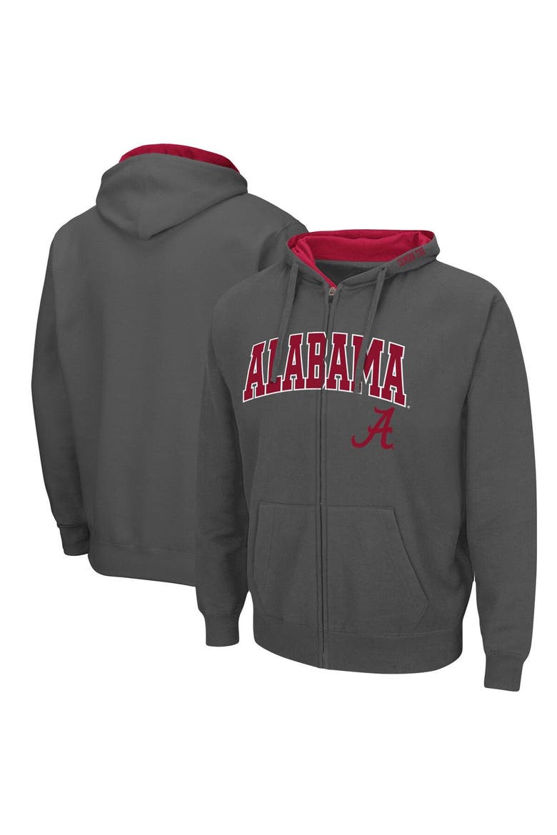 Men's Colosseum Charcoal Alabama Crimson Tide Arch & Logo 3.0 Full-Zip Hoodie, Main, color, Charcoal