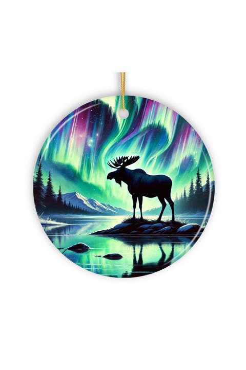 Moose Silhouette Northern Lights Ornament