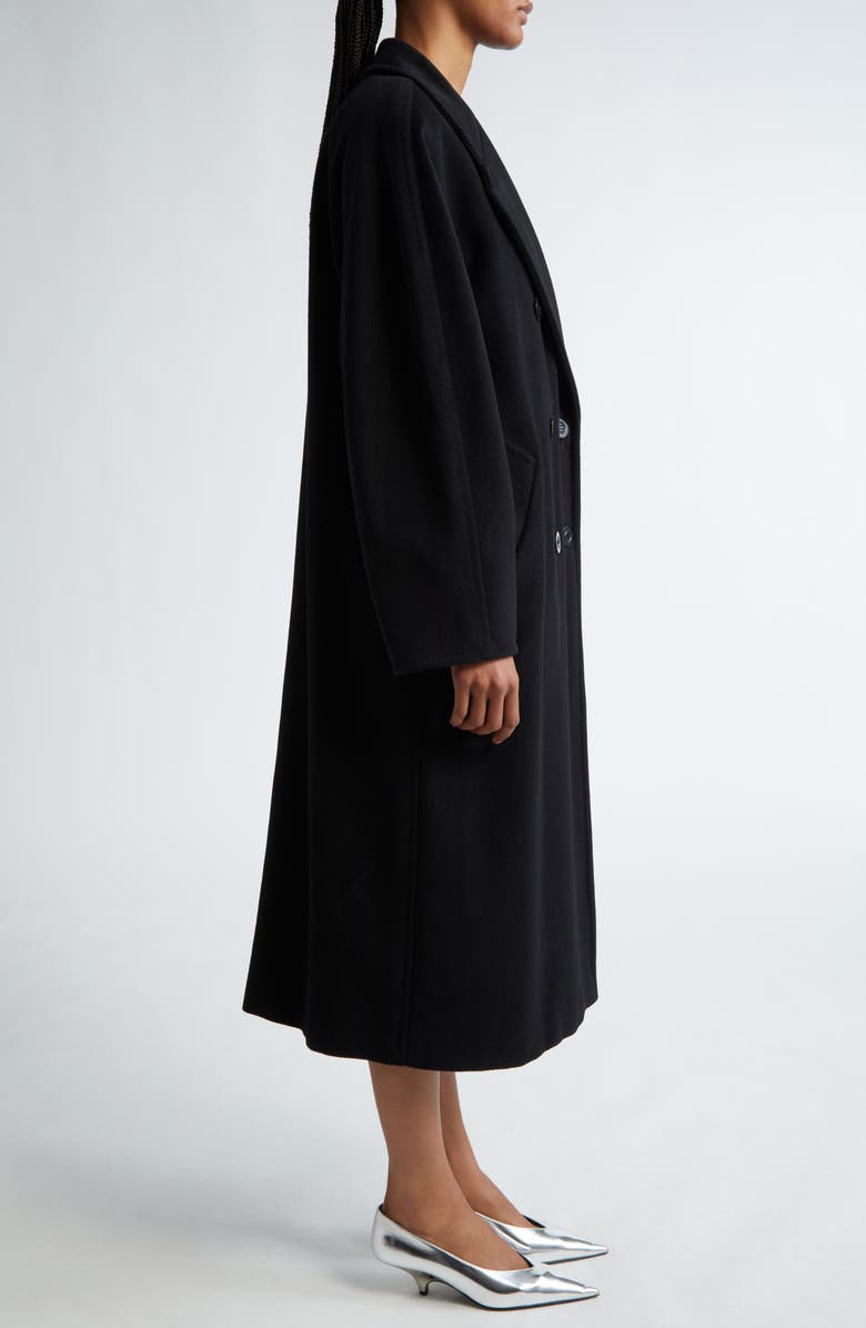 Max Mara Madame Double Breasted Wool & Cashmere Coat, Alternate, color, Black
