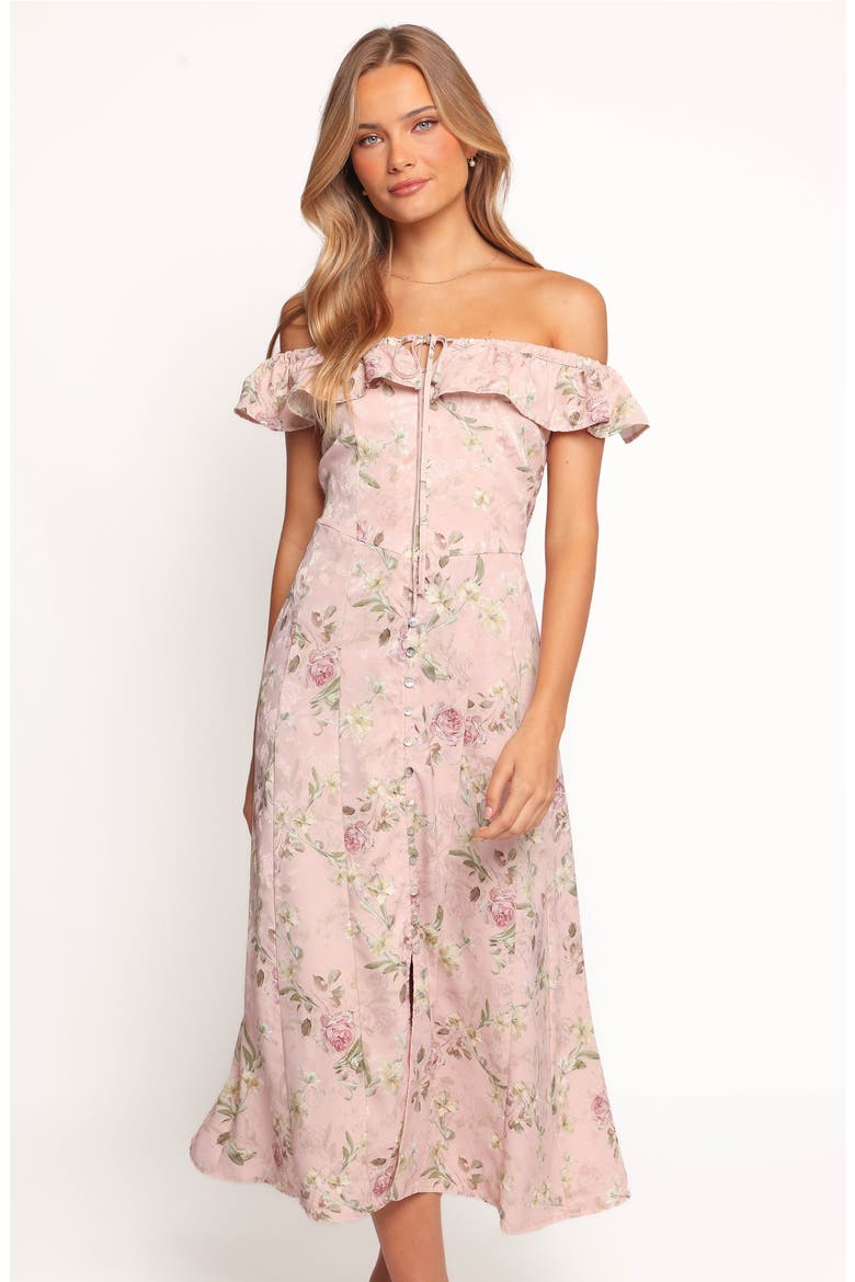 Lauryn Floral Off the Shoulder Midi Dress, Alternate, color, BLUSH ROSE