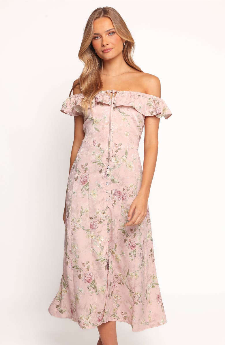 Petal & Pup Lauryn Floral Off the Shoulder Midi Dress, Alternate, color, Blush Rose