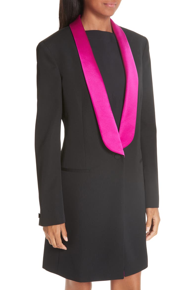 Contrast Lapel Wool Gabardine Jacket, Alternate, color, BLACK DARK ORCHID