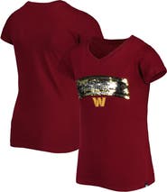 New Era Girls Youth New Era Burgundy Washington Commanders Reverse Sequin Wordmark V-Neck T-Shirt