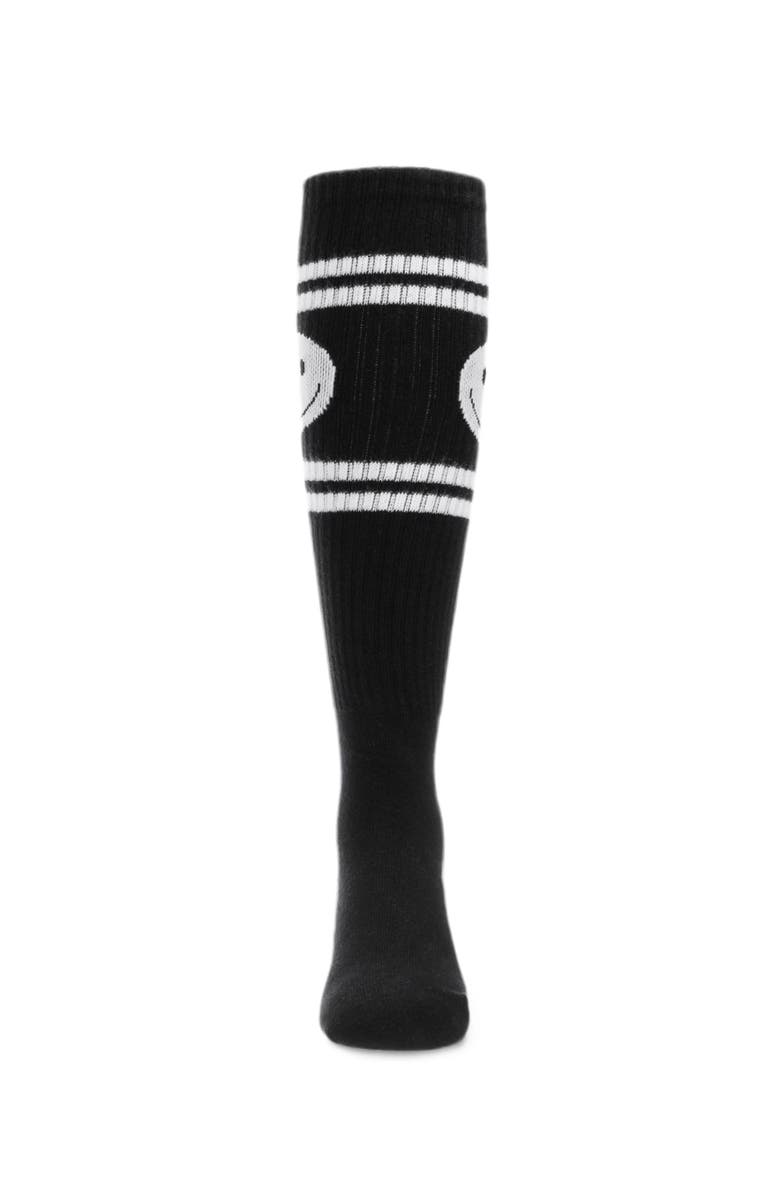 MeMoi Athletic Smiley Knee High Socks, Alternate, color, Black