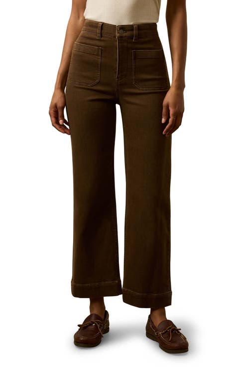 Patch Pocket High Waist Ankle Wide Leg Stretch Terry Pants