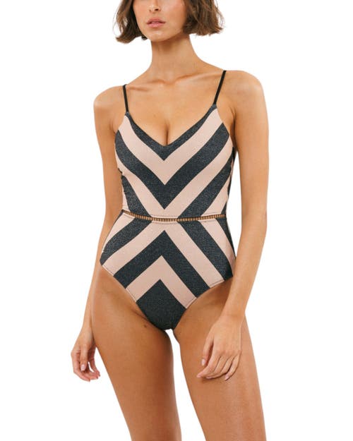 Biliblond Onepiece Arava Stripes In Black Nude Lurex