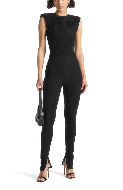 Wide Shoulder Suede Bodysuit
