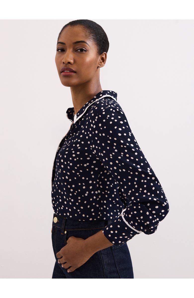 Phase Eight Rita Printed Collared Button-Up Shirt, Alternate, color, Navy/Ivory