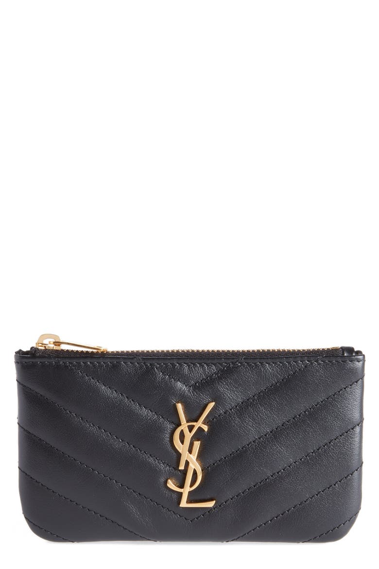 Monogram Leather Key Pouch, Main, color, NERO